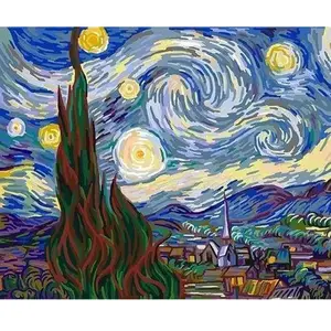 Figured'Art Peinture par Numéro Adulte Van Gogh Nuit Etoilée - Kit de Loisir Créatif DIY Numéro d'Art - 40x50cm sans châssis pas cher