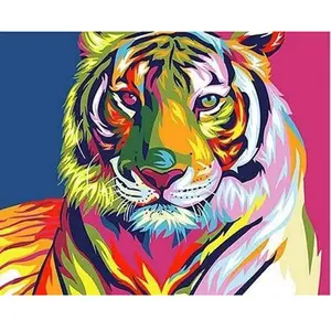 Figured'Art Peinture par Numéro Adulte Tigre Pop Art 2 - Activité Manuelle Kit de Loisir Créatif DIY Numéro d'Art Complet - 40x50cm sans châssis en bois pas cher