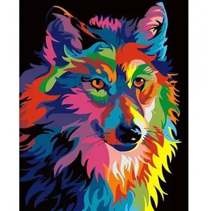 Comparateur de prix : Figured'Art Peinture par Numéro Adulte Loup Pop Art - Activité Manuelle Kit de Loisir Créatif DIY Numéro d'Art Complet - 40x50cm sans châssis en bois