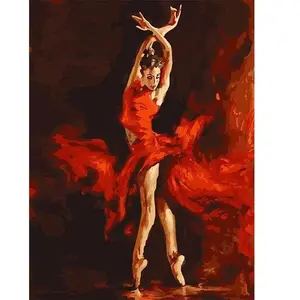 Figured'Art Peinture par Numéro Adulte Danseuse Rouge Magique - Activité Manuelle Kit de Loisir Créatif DIY Numéro d'Art Complet - 40x50cm sans châssis en bois