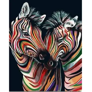 Figured'Art Peinture par Numéro Adulte Couple de Zèbres colorés - Kit de Loisir Créatif DIY Numéro d'Art - 40x50cm sans châssis pas cher