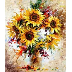 Figured'Art Peinture par Numéro Adulte Jolis Tournesols - Activité Manuelle Kit de Loisir Créatif DIY Numéro d'Art Complet - 40x50cm sans châssis en bois pas cher