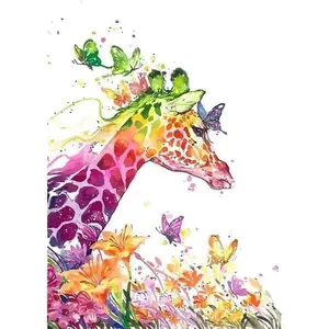 Figured'Art Peinture par Numéro Adulte Girafe Colorée Moderne - Activité Manuelle Kit de Loisir Créatif DIY Numéro d'Art Complet - 40x50cm sans châssis en bois pas cher