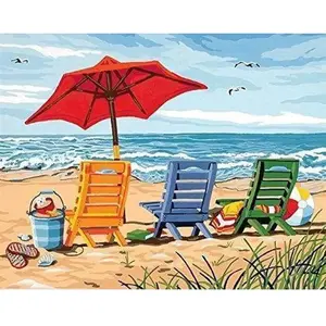 Figured'Art Peinture au numéro : Chaises à la Plage  - sans châssis en bois pas cher