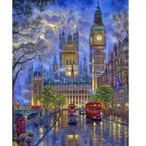 Figured'Art Peinture par Numéro Adulte Londres dans la Pénombre - Activité Manuelle Kit de Loisir Créatif DIY Numéro d'art Complet - 40x50cm sans châssis en Bois pas cher