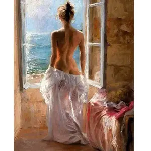 Figured'Art Peinture par Numéro Adulte Femme dénudée et grand Soleil - Kit de Loisir Créatif DIY Numéro d'Art - 40x50cm sans châssis pas cher