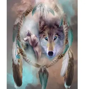 Figured'Art Peinture par Numéro Adulte Loups et Plumes - Activité Manuelle Kit de Loisir Créatif DIY Numéro d'Art Complet - 40x50cm sans châssis en bois pas cher