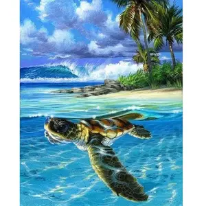 Figured'Art Peinture par Numéro Adulte Tortue détendue - Activité Manuelle Kit de Loisir Créatif DIY Numéro d'Art Complet - 40x50cm sans châssis en bois pas cher