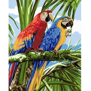 Figured'Art Peinture par Numéro Adulte Perroquets sous les tropiques - Activité Manuelle Kit de Loisir Créatif DIY Numéro d'Art Complet - 40x50cm sans châssis en bois pas cher