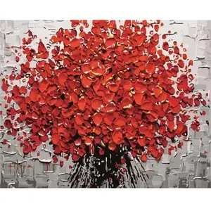 Figured'Art Peinture au numéro : Fleurs rouges abstraites  - sans châssis en bois pas cher