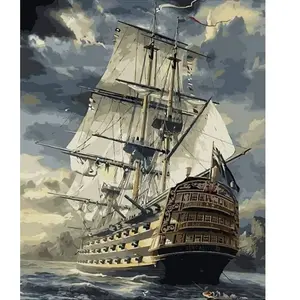 Figured'Art Peinture par Numéro Adulte Galion Océan - Kit de Loisir Créatif DIY Numéro d'Art - 40x50cm sans châssis pas cher