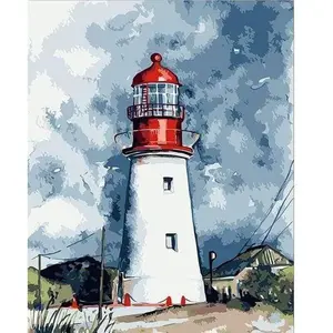 Comparateur de prix : Figured'Art Peinture par Numéro Adulte Phare sous un Ciel chargé - Activité Manuelle Kit de Loisir Créatif DIY Numéro d'Art Complet - 40x50cm sans châssis en bois