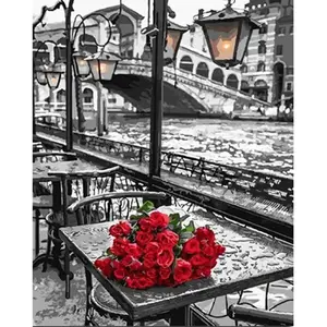 Figured'Art Peinture par Numéro Adulte Terrasse et Bouquet - Activité Manuelle Kit de Loisir Créatif DIY Numéro d'Art Complet - 40x50cm sans châssis en bois pas cher
