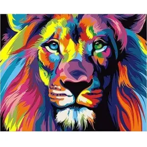 Comparateur de prix : Figured'Art Broderie diamant : Lion Pop Art - sans chassis en bois