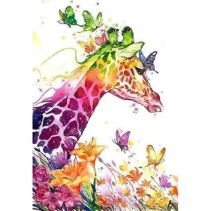 Figured'Art Broderie diamant : Girafe colorée - sans chassis en bois pas cher