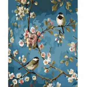 Peinture au numéro : Fleurs et Oiseaux - toile tendue sur châssis