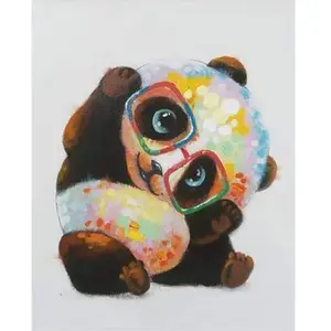 Figured'Art Peinture par Numéro Adulte avec Cadre Panda et Lunettes - Activité Manuelle Kit de Loisir Créatif DIY Numéro d'Art Complet - 40x50cm toile tendue sur châssis pas cher