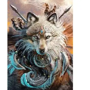 Figured'Art Figured’Art Diamond Painting Broderie Diamant 40x50cm Toile Entière Roulée avec Strass Perles Carrés - Loup Combattant pas cher