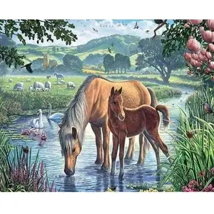 Figured'Art Diamond Painting - Figured’Art - Chevaux et Ruisseau - 40x50cm - Kit Complet - Diamants Carrés pas cher