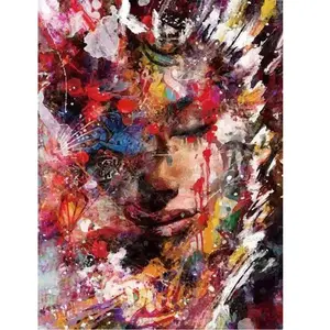 Figured'Art Peinture par Numéro Adulte avec Cadre Visage féminin abstrait - Activité Manuelle Kit de Loisir Créatif DIY Numéro d'Art Complet - 40x50cm toile tendue sur châssis