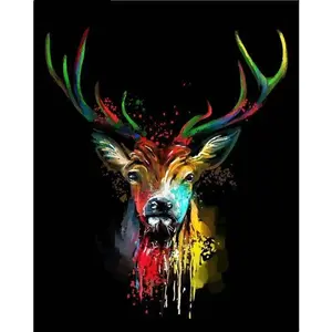 Figured'Art Peinture par Numéro Adulte avec Cadre Cerf en Couleur - Activité Manuelle Kit de Loisir Créatif DIY Numéro d'Art Complet - 40x50cm toile tendue sur châssis pas cher