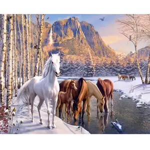 Figured'Art Peinture par Numéro Adulte avec cadre Chevaux à la fin de l'hiver - Numéro d'Art - 40x50cm toile tendue sur châssis pas cher