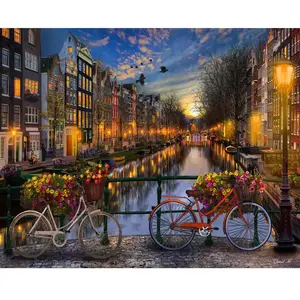 Figured'Art Peinture par Numéro Adulte avec Cadre Canal Amsterdam - Activité Manuelle Kit de Loisir Créatif DIY Numéro d'Art Complet - 40x50cm toile tendue sur châssis pas cher