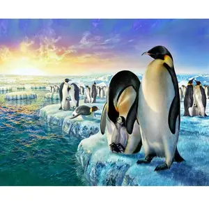 Figured'Art Peinture par Numéro Adulte avec Cadre Pingouins sur la banquise - Activité Manuelle Kit de Loisir Créatif DIY Numéro d'Art Complet - 40x50cm toile tendue sur châssis pas cher