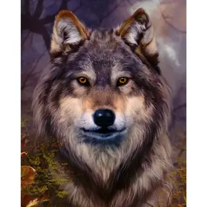 Figured'Art Peinture par Numéro Adulte Tête de loup - Activité Manuelle Kit de Loisir Créatif DIY Numéro d'Art Complet - 40x50cm sans châssis en bois pas cher