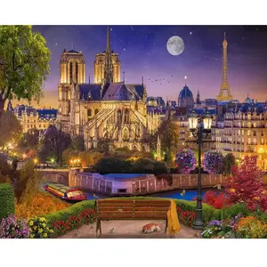 Figured'Art Peinture par Numéro Adulte avec cadre Notre-Dame Etoilée - Kit DIY Numéro d'Art - 40x50cm toile tendue sur châssis pas cher