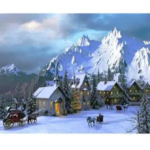 Figured'Art Peinture par Numéro Adulte Noël dans Les Alpes - Activité Manuelle Kit de Loisir Créatif DIY Numéro d'art Complet - 40x50cm sans châssis en Bois pas cher