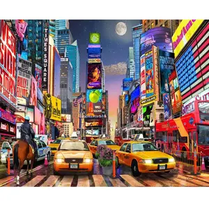 Figured'Art Peinture par Numéro Adulte Nuit à Timesquare - Activité Manuelle Kit de Loisir Créatif DIY Numéro d'art Complet - 40x50cm sans châssis en Bois pas cher