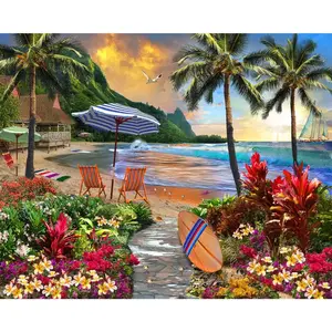 Comparateur de prix : Peinture au numéro : Sous les cocotiers - sans châssis en bois