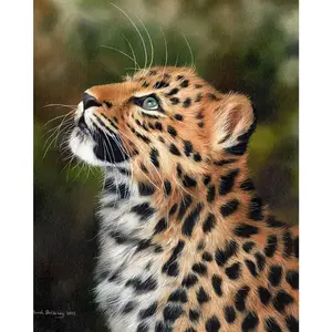 Figured'Art Peinture par Numéro Adulte avec Cadre Leopard curieux - Activité Manuelle Kit de Loisir Créatif DIY Numéro d'Art Complet - 40x50cm toile tendue sur châssis pas cher