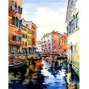Figured'Art Peinture par Numéro Adulte avec cadre Aquarelle de Venise - Kit DIY Numéro d'Art - 40x50cm toile tendue sur châssis