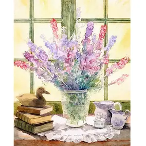 Figured'Art Peinture par Numéro Adulte avec Cadre Bouquet de Lupin - Activité Manuelle Kit de Loisir Créatif DIY Numéro d'Art Complet - 40x50cm toile tendue sur châssis pas cher