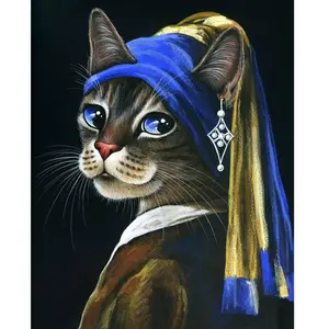 Figured'Art Peinture par Numéro Adulte avec Cadre La jeune minette à la perle - Activité Manuelle Kit de Loisir Créatif DIY Numéro d'Art Complet - 40x50cm toile tendue sur châssis pas cher