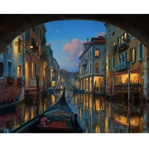 Figured'Art Peinture par Numéro Adulte Visite du canal de Venise - Activité Manuelle Kit de Loisir Créatif DIY Numéro d'Art Complet - 40x50cm sans châssis en bois pas cher