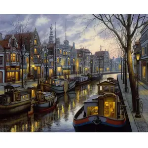 Figured'Art Peinture par Numéro Adulte Vie sur le canal - Activité Manuelle Kit de Loisir Créatif DIY Numéro d'Art Complet - 40x50cm sans châssis en bois pas cher