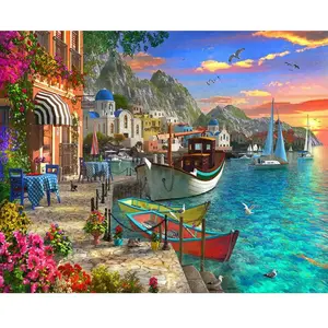 Figured'Art Peinture par Numéro Adulte Port fleuri - Kit de Loisir Créatif DIY Numéro d'Art - 40x50cm sans châssis pas cher