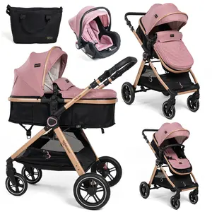 BEBELISSIMO - Poussette combinée trio 3 en 1 - siège auto 0m - nacelle - dès la naissance - jusqu’à 22kg - Nicea - rose