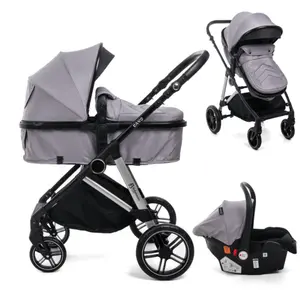 Bebelissimo - poussette combinée trio 3 en 1 - siège auto 0+ cavo   nacelle   dès la naissance   jusqu’à 22kg - gris 201407312402