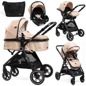BEBELISSIMO - Poussette combinée trio 3 en 1 - siège auto 0m   landau    dès la naissance   jusqu’à 22kg   Nicea - Beige