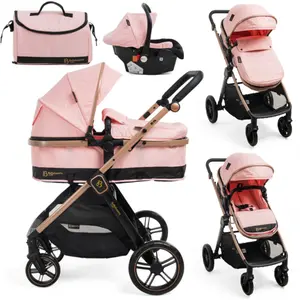 BEBELISSIMO - Poussette combinée trio 3 en 1 - siège auto 0+ IRIS   nacelle   dès la naissance   jusqu’à 22kg  - rose