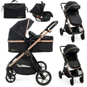 BEBELISSIMO - Poussette combinée trio 3 en 1 - siège auto 0+ IRIS   nacelle   dès la naissance   jusqu’à 22kg  - noir
