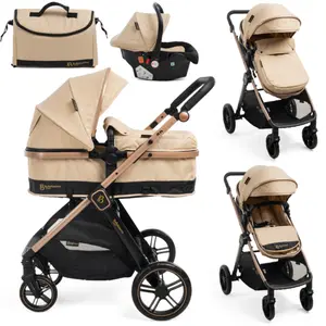 BEBELISSIMO - Poussette combinée trio 3 en 1 - siège auto 0+ IRIS   nacelle   dès la naissance   jusqu’à 22kg  - beige