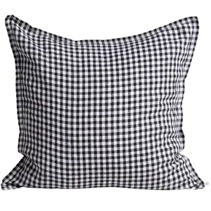 Gabrielle Paris Taie d'oreiller en lin lavé vichy noir 65x65 pas cher
