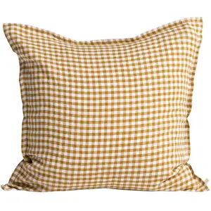 Gabrielle Paris Taie d'oreiller en lin lavé vichy jaune 65x65