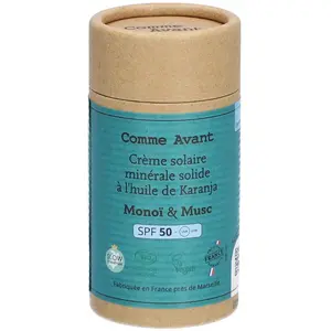 Comparateur de prix : Comme Avant Crème solaire minérale solide à l'huile de Karanja SPF 50 Monoi & Musc