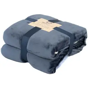 Deco Arts - Plaid Sherpa Flanelle 480GSM 150X200 Bleu marine pas cher